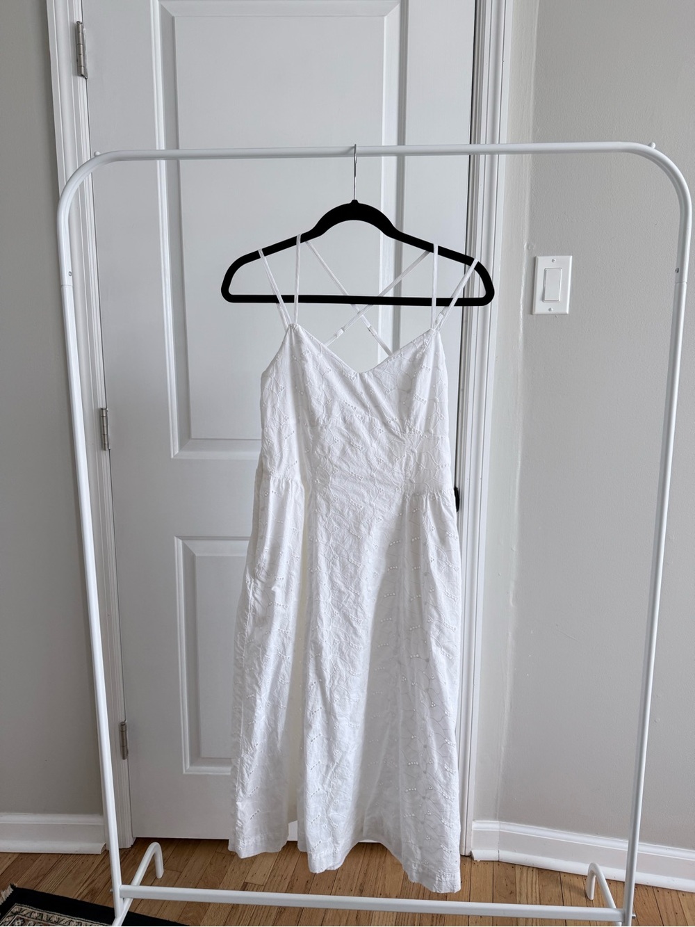 a new day White Eyelet V-Neck Midi Dress with Crisscross Straps